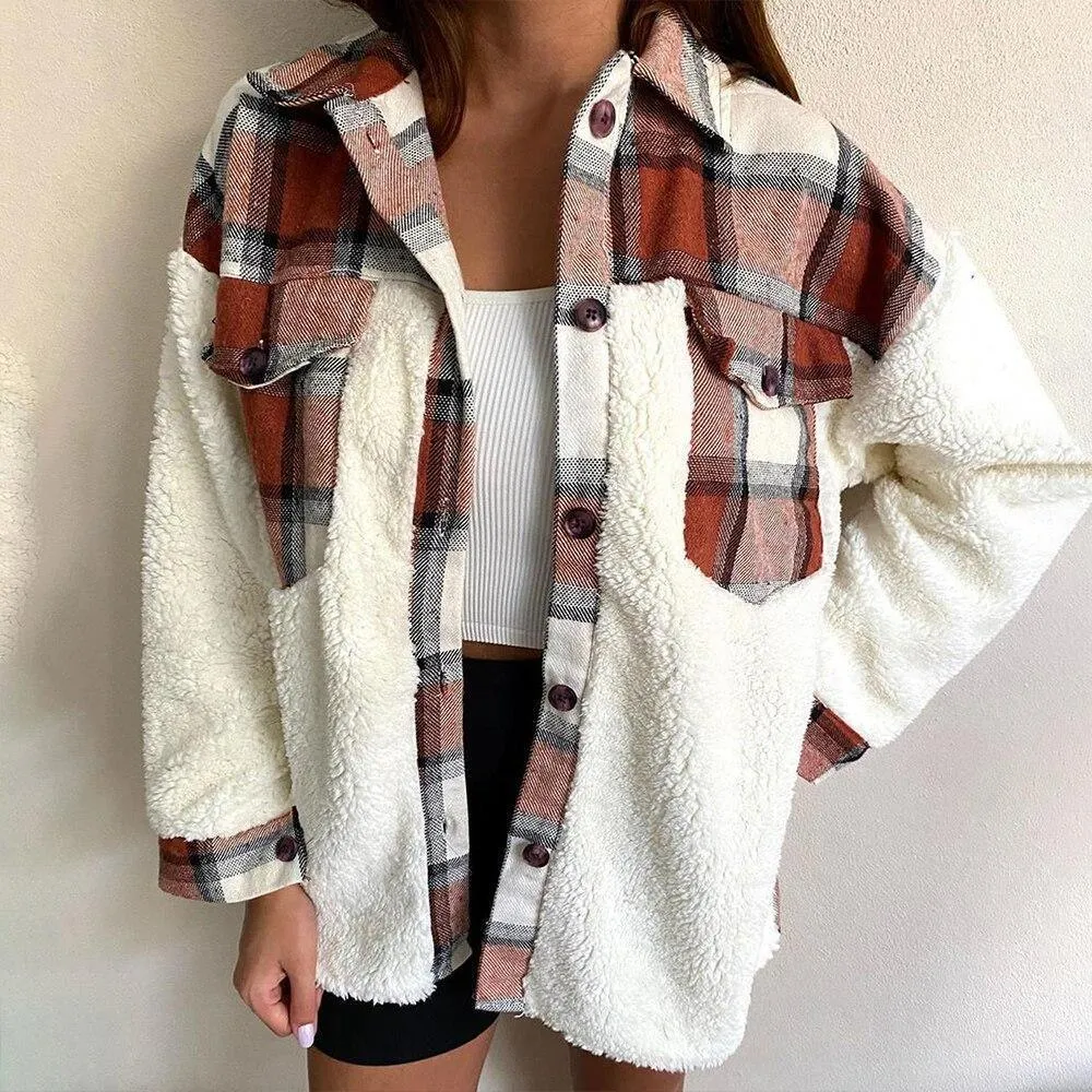 Patchwork Plaid Teddy Coat