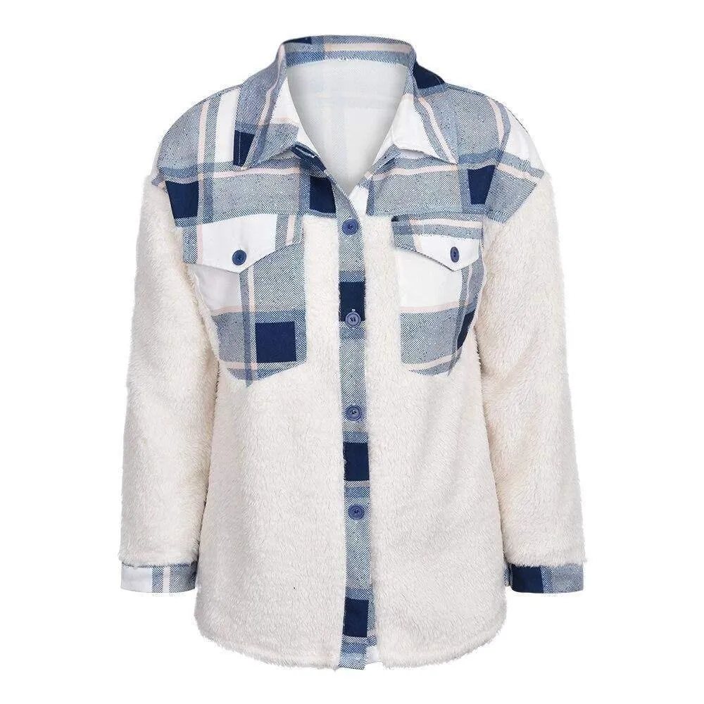 Patchwork Plaid Teddy Coat