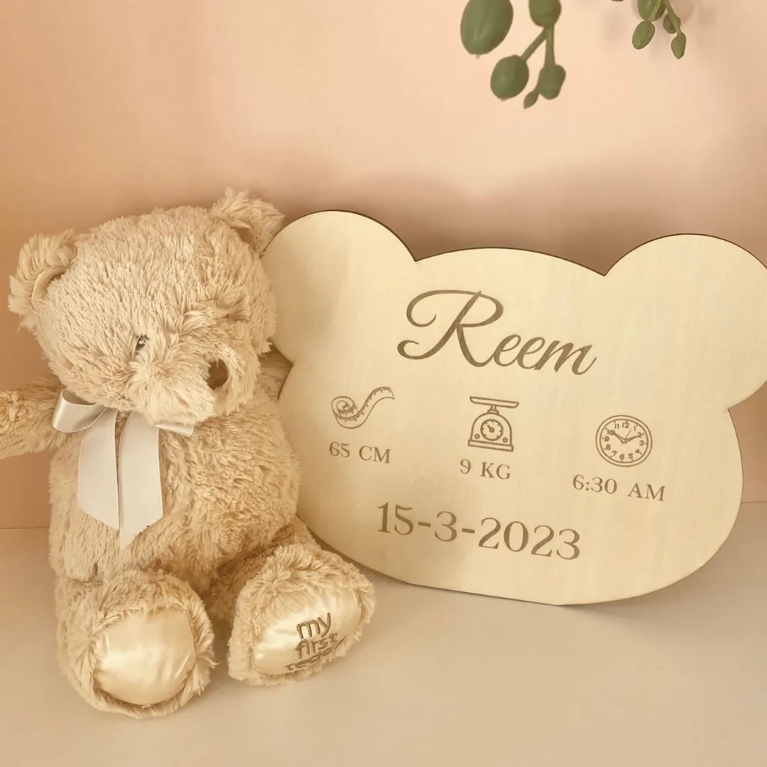 Personalized Birth Stat Bear Wooden Sign