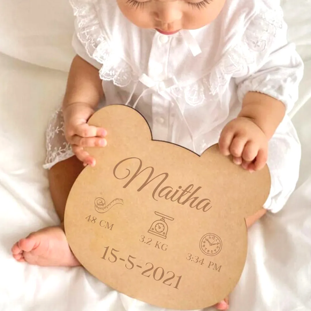 Personalized Birth Stat Bear Wooden Sign