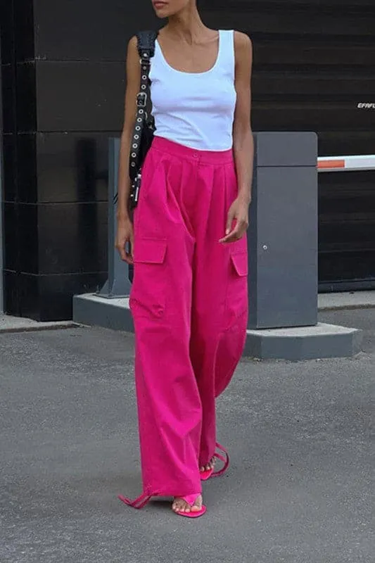 PY318 Hot Pink Cargo Pants