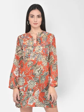 Red hand embroidered cotton tunic