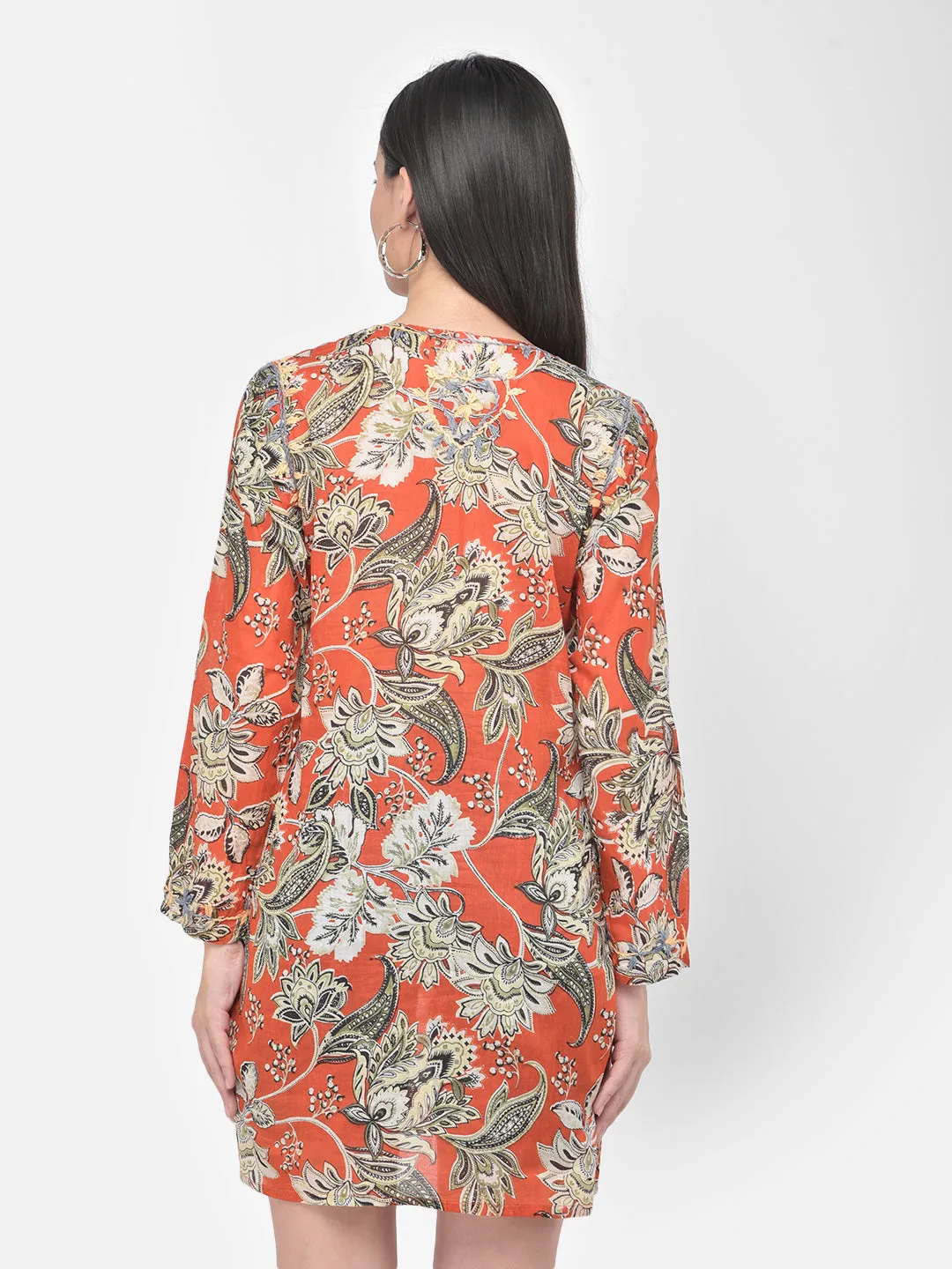 Red hand embroidered cotton tunic