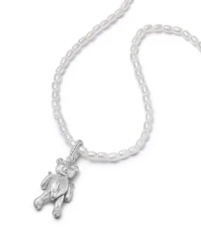 Shrimps Teddy Bear Pearl Necklace Sterling Silver