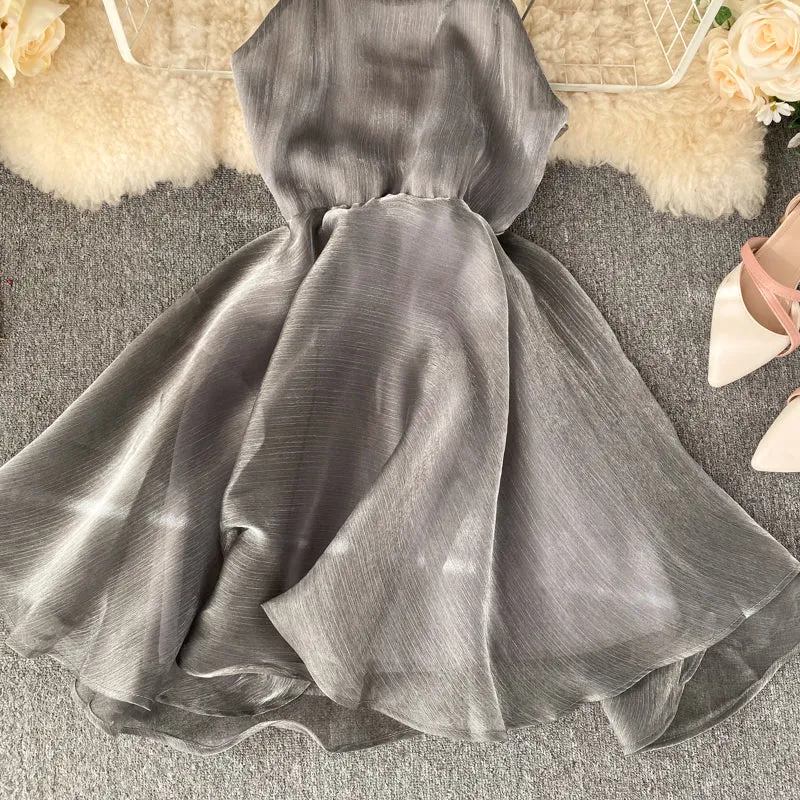Silver Backless Crossover Halter Dress