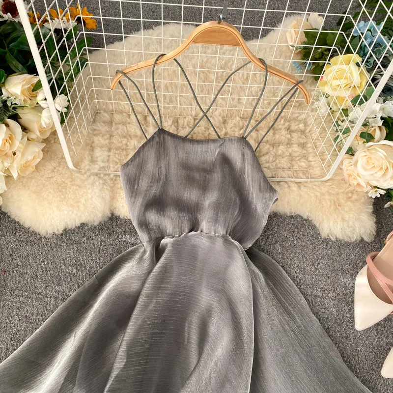 Silver Backless Crossover Halter Dress