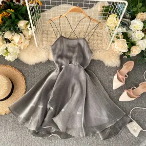 Silver Backless Crossover Halter Dress