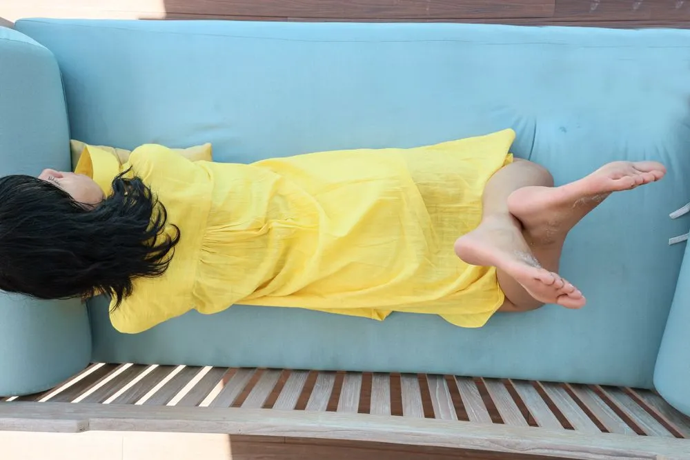 Sunshine yellow tunic with front and back pleat detail