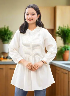 White Cotton Tunic Top With Pearl Work (pack of 1)