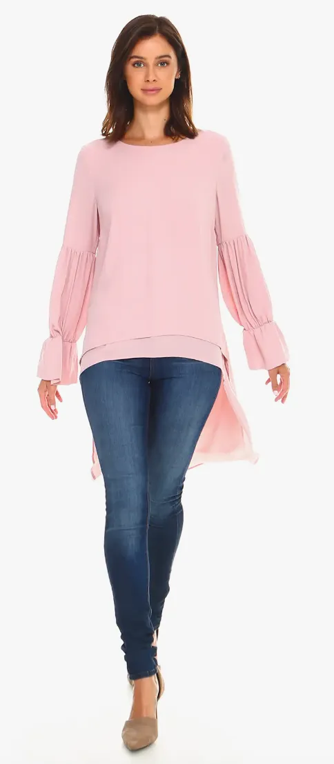 Wilma, Long Sleeve Woven HI Low Tunic Top
