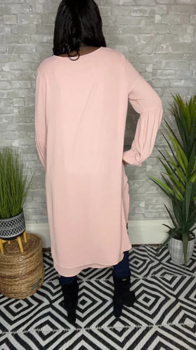 Wilma, Long Sleeve Woven HI Low Tunic Top