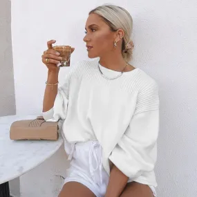 Women Lantern Sleeve White Loose Pullovers Sweaters