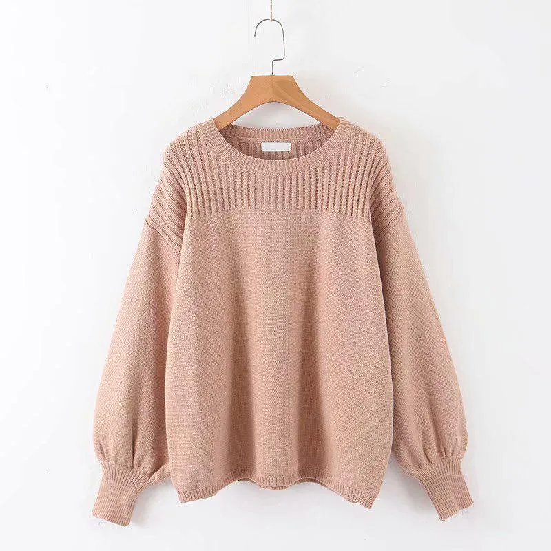 Women Lantern Sleeve White Loose Pullovers Sweaters