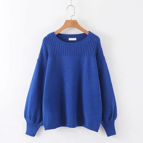Women Lantern Sleeve White Loose Pullovers Sweaters