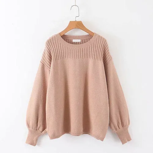 Women Lantern Sleeve White Loose Pullovers Sweaters