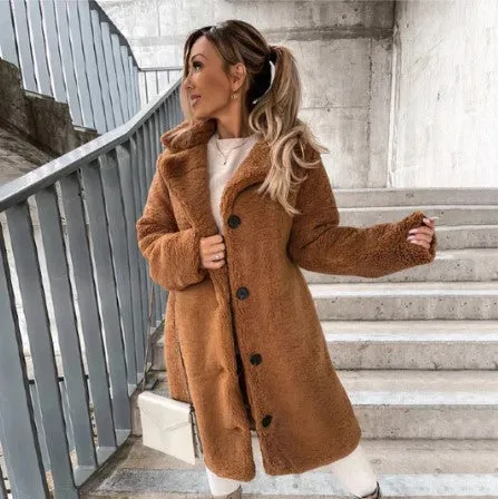 Women's Elegant Teddy Warm Fleece Winter Coat with Single Button | Ideal for Autumn/Winter