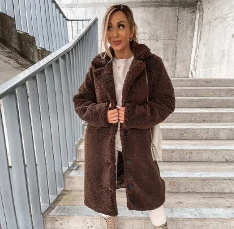 Women's Elegant Teddy Warm Fleece Winter Coat with Single Button | Ideal for Autumn/Winter