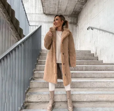 Women's Elegant Teddy Warm Fleece Winter Coat with Single Button | Ideal for Autumn/Winter