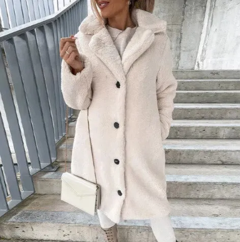Women's Elegant Teddy Warm Fleece Winter Coat with Single Button | Ideal for Autumn/Winter