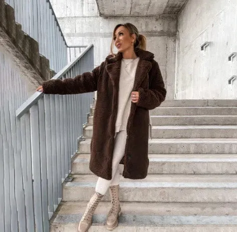 Women's Elegant Teddy Warm Fleece Winter Coat with Single Button | Ideal for Autumn/Winter