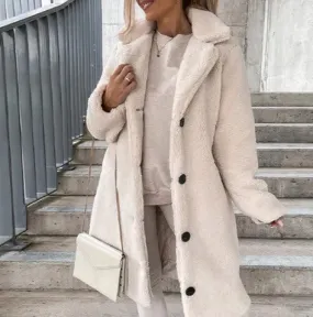 Women's Elegant Teddy Warm Fleece Winter Coat with Single Button | Ideal for Autumn/Winter