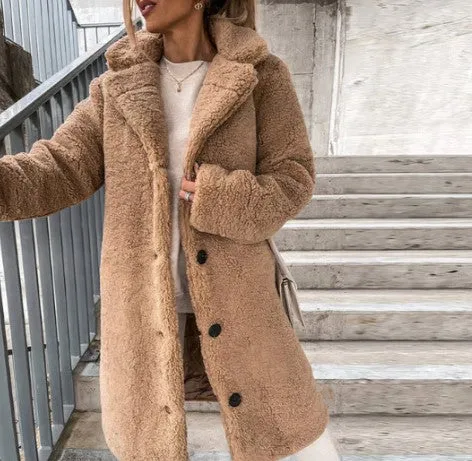 Women's Elegant Teddy Warm Fleece Winter Coat with Single Button | Ideal for Autumn/Winter