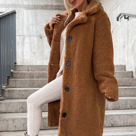 Women's Elegant Teddy Warm Fleece Winter Coat with Single Button | Ideal for Autumn/Winter